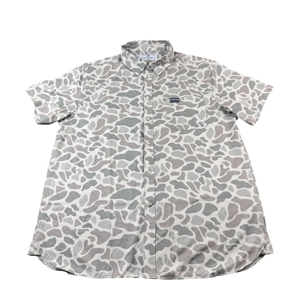 Burlebo Green Brown Camo Performance SS Mens Button Front Shirt Large